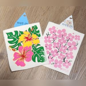 LOT of 2 ~ "Wet-it" Swedish Cloths ~ Hibiscus & Cherry Blossom BIN M